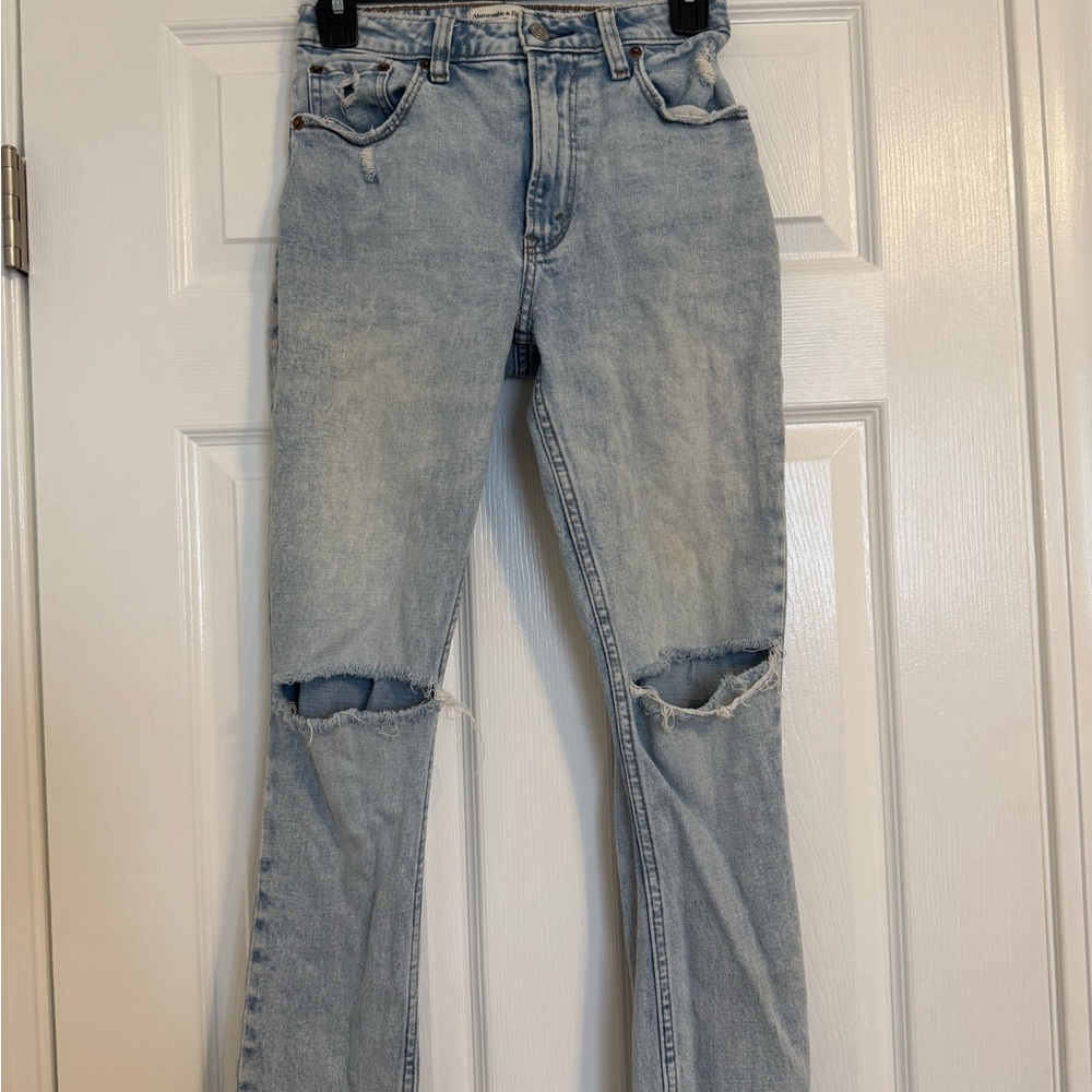 Abercrombie & Fitch Light Blue Straight Leg Jeans with Knee Rips